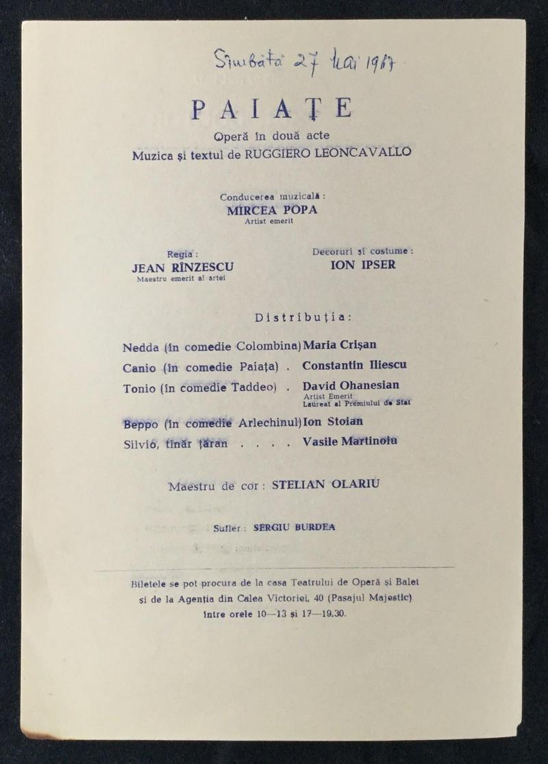Tonio în Paiațe, 27 mai 1967