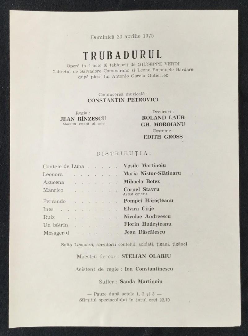 Contele de Luna în Trubadurul, 20 apr. 1975