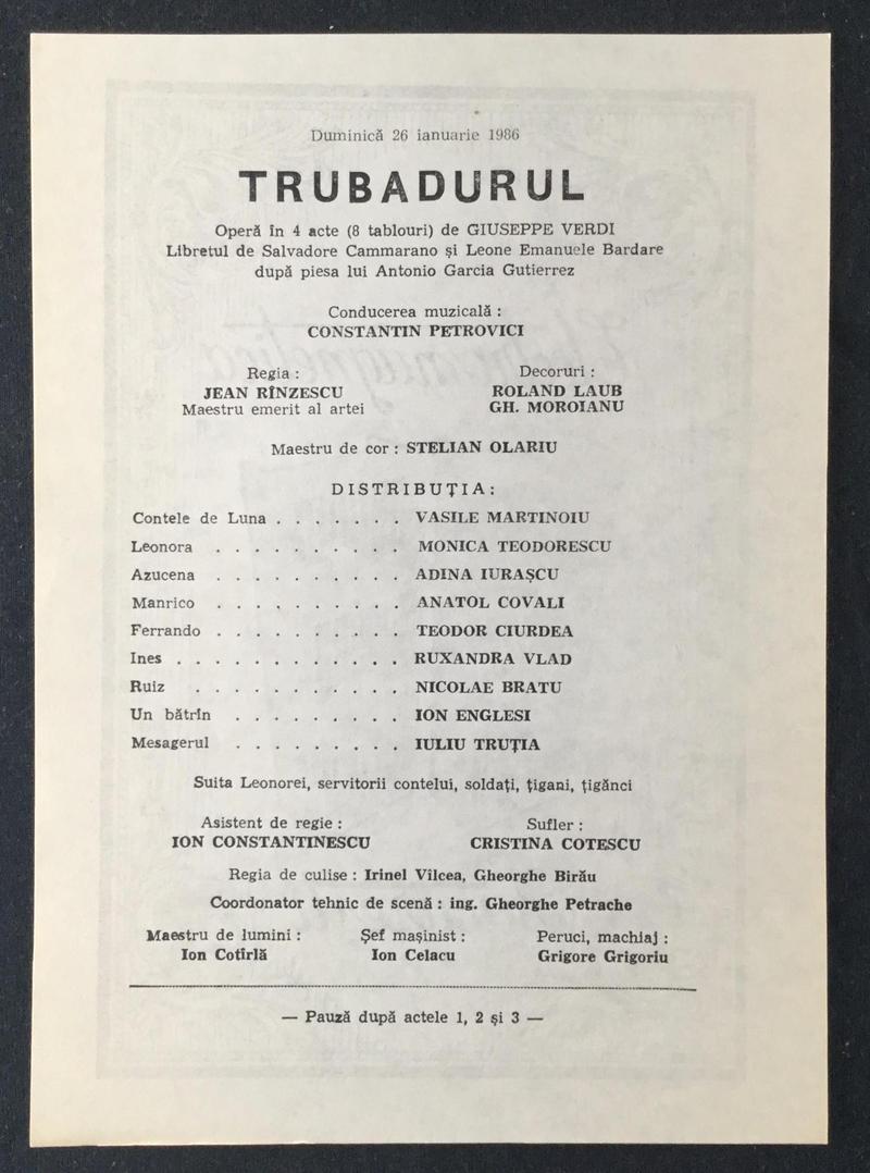 Contele de Luna în Trubadurul, 25 ian. 1986