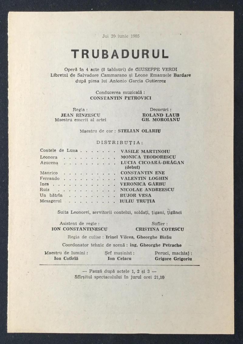 Contele de Luna în Trubadurul, 20 iun. 1985