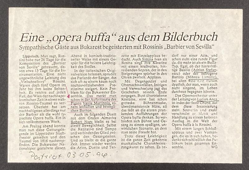 Figaro în Bărbierul din Sevilla, 29 apr. 1994
