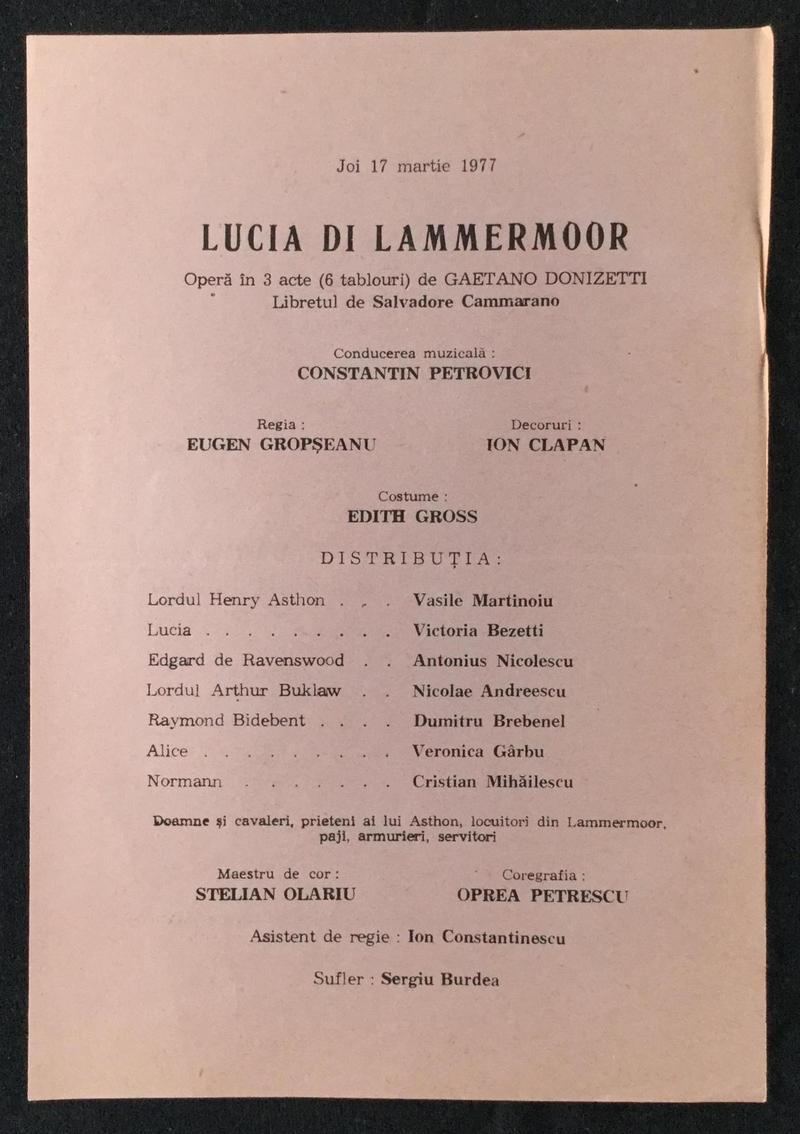 Lord Enrico Ashton în Lucia di Lammermoor, 17 mar. 1977 (imaginea 1 din 2)