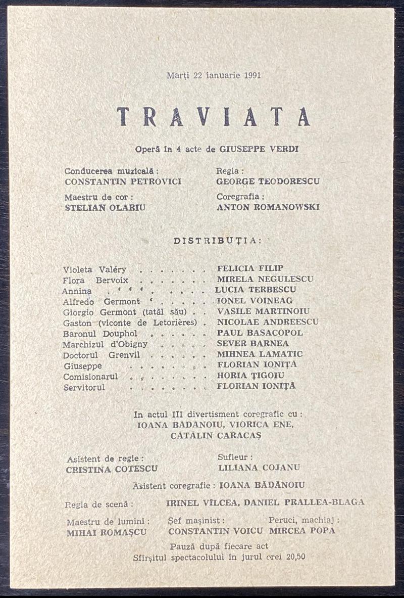 Giorgio Germont în Traviata, 22 ian. 1991