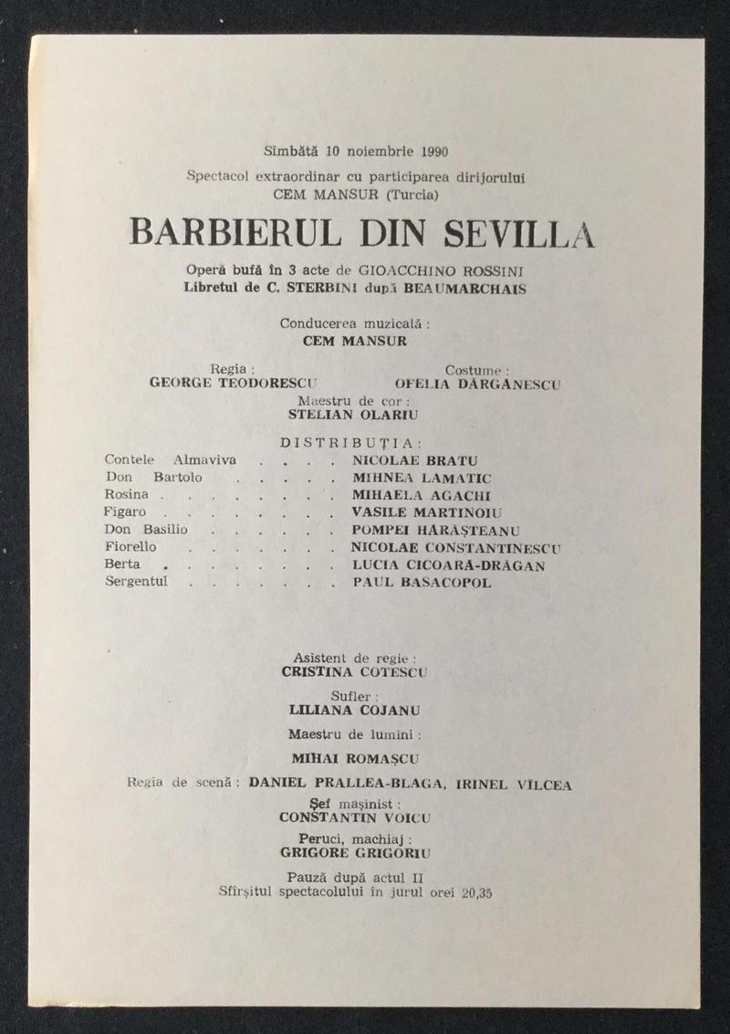 Figaro în Bărbierul din Sevilla, 10 nov. 1990