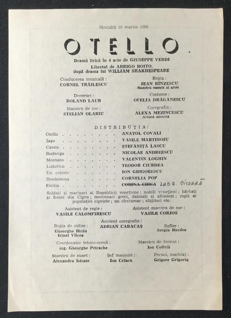 Iago în Otello, 16 mar. 1985