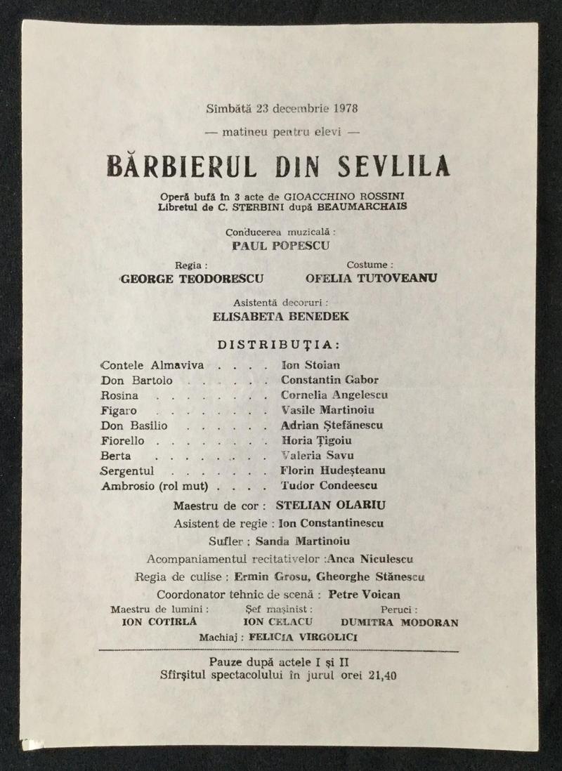 Figaro în Bărbierul din Sevilla, 23 dec. 1978