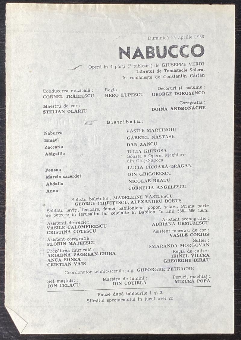 Nabucco în Nabucco, 24 apr. 1988