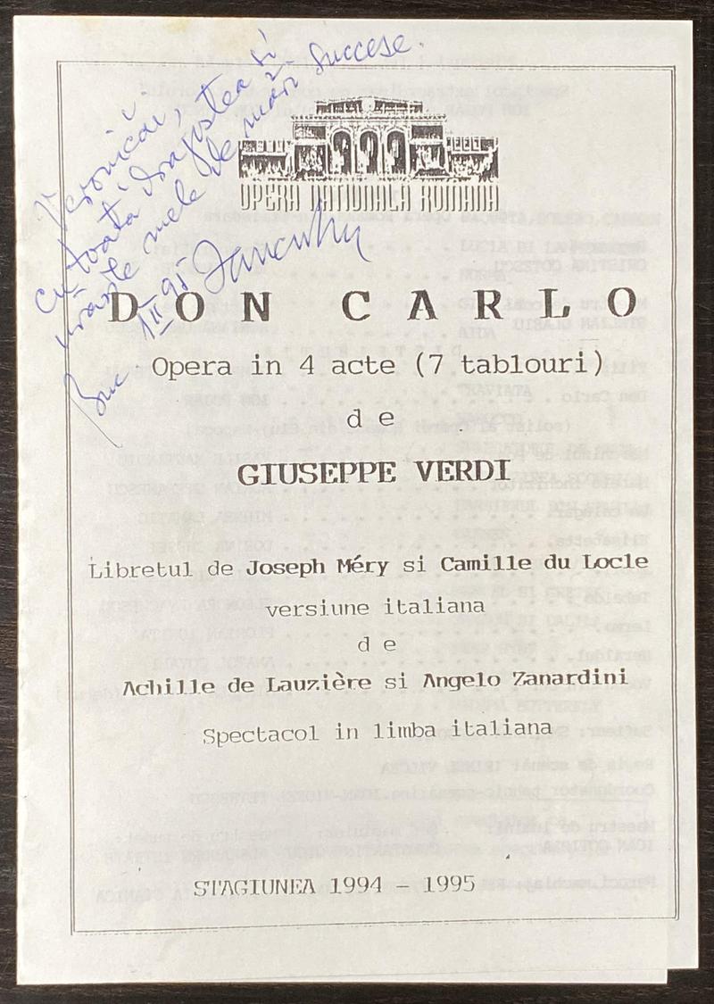 Rodrigo în Don Carlo, 1 feb. 1995