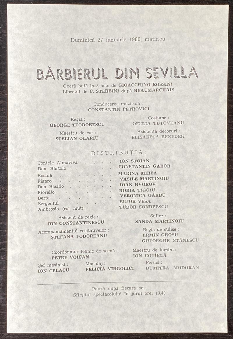 Figaro în Bărbierul din Sevilla, 27 ian. 1980