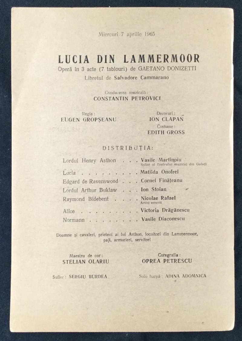 Lord Enrico Ashton în Lucia di Lammermoor, 7 apr. 1965