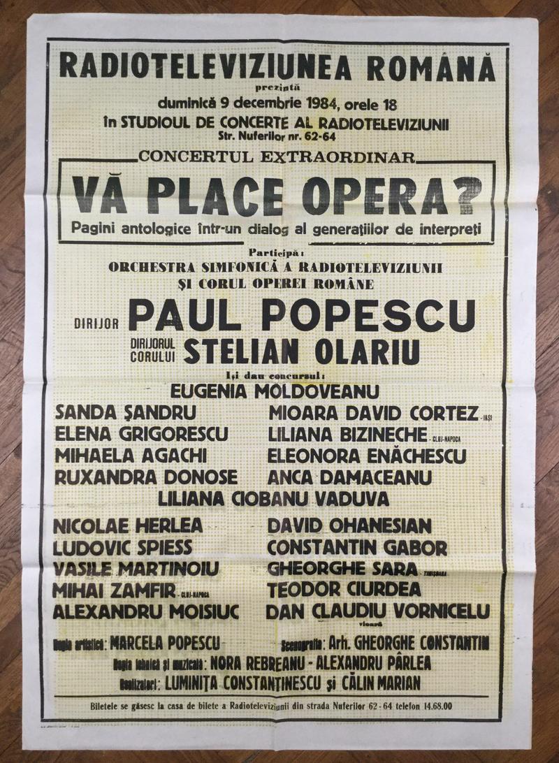 Concert extraordinar Vă place opera? în studioul de concerte al Radioteleviziunii, 9 dec. 1984