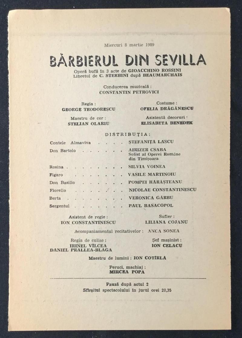 Figaro în Bărbierul din Sevilla, 8 mar. 1989