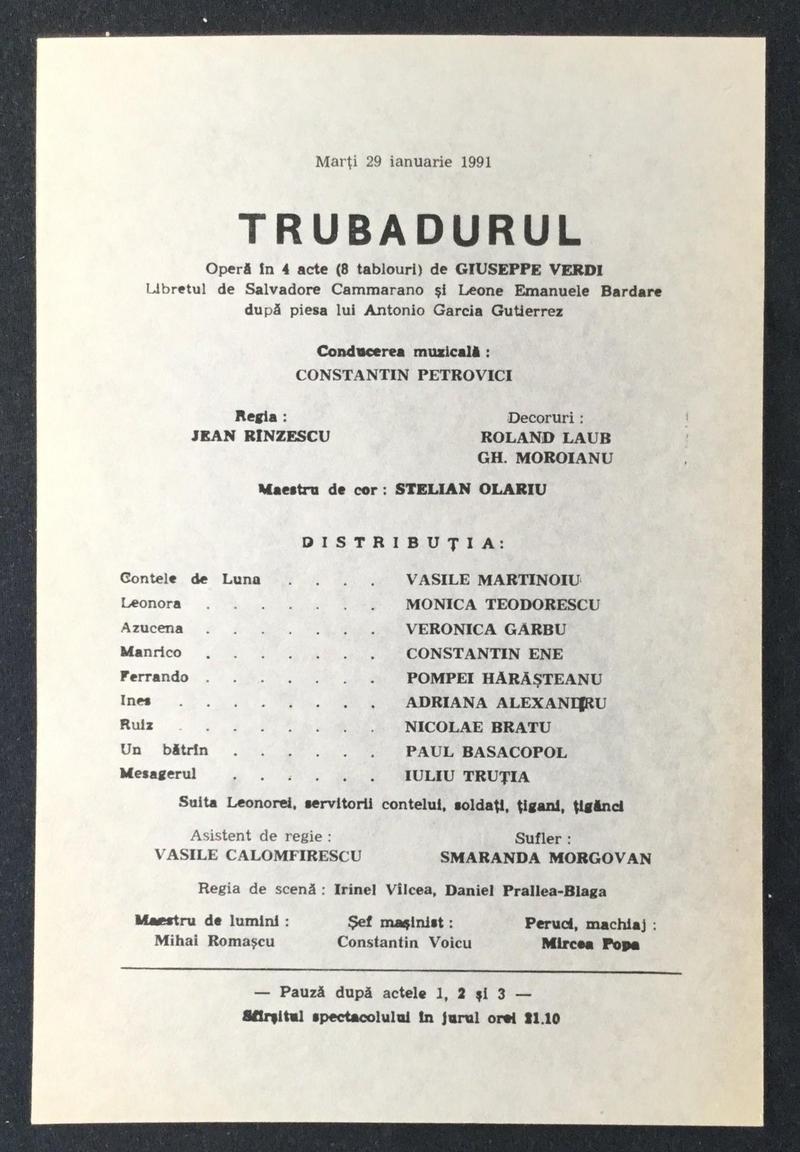 Contele de Luna în Trubadurul, 29 ian. 1991