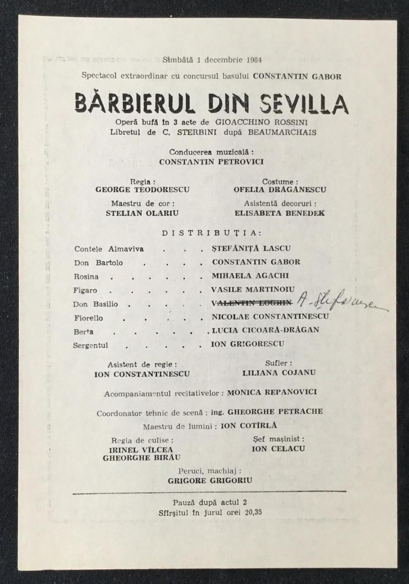 Figaro în Bărbierul din Sevilla, 1 dec. 1984