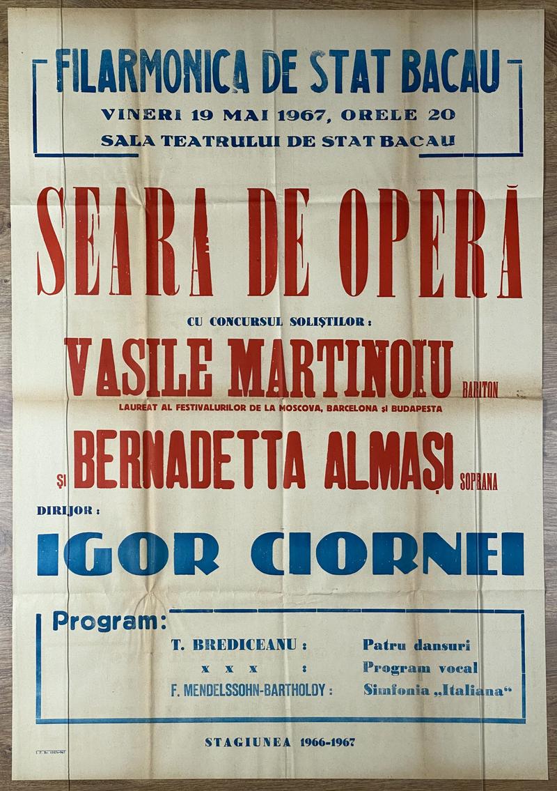 Concert simfonic la Bacău, cu Bernadetta Mîrza Simion (Iași), 19 mai 1967