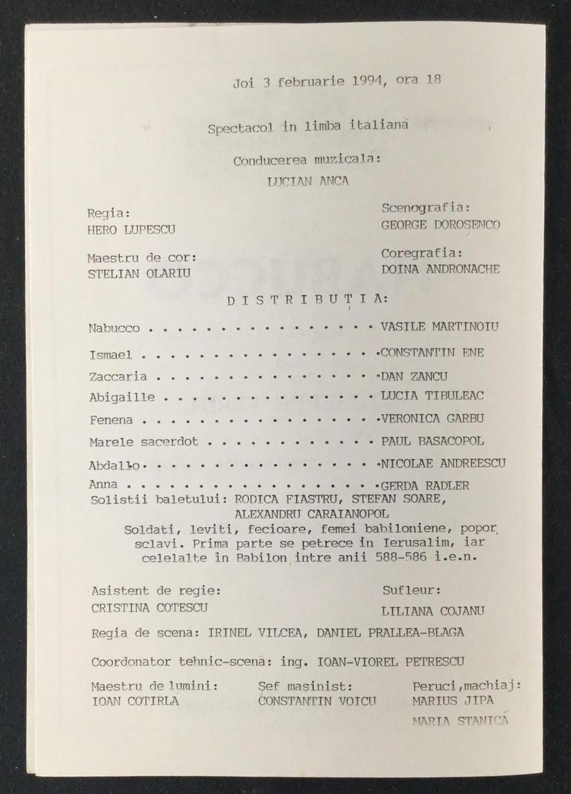 Nabucco în Nabucco, 3 feb. 1994 (imaginea 1 din 3)