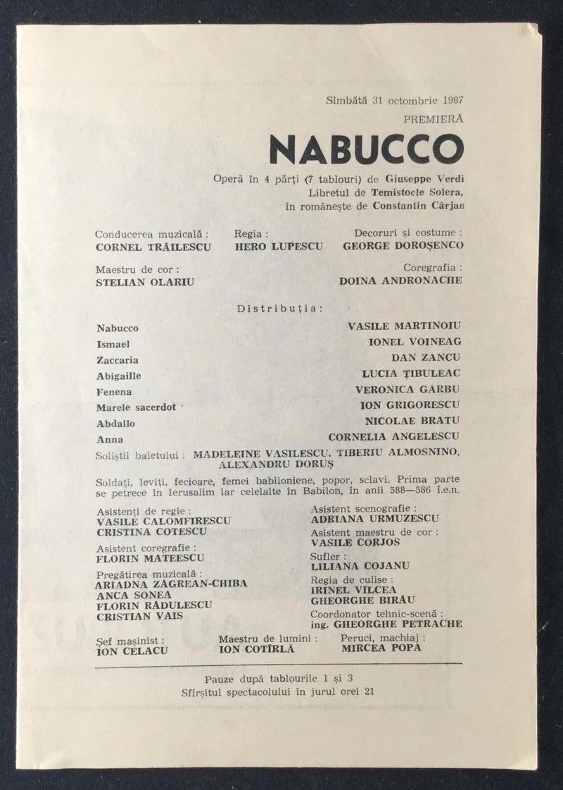 Nabucco în Nabucco, 31 oct. 1987