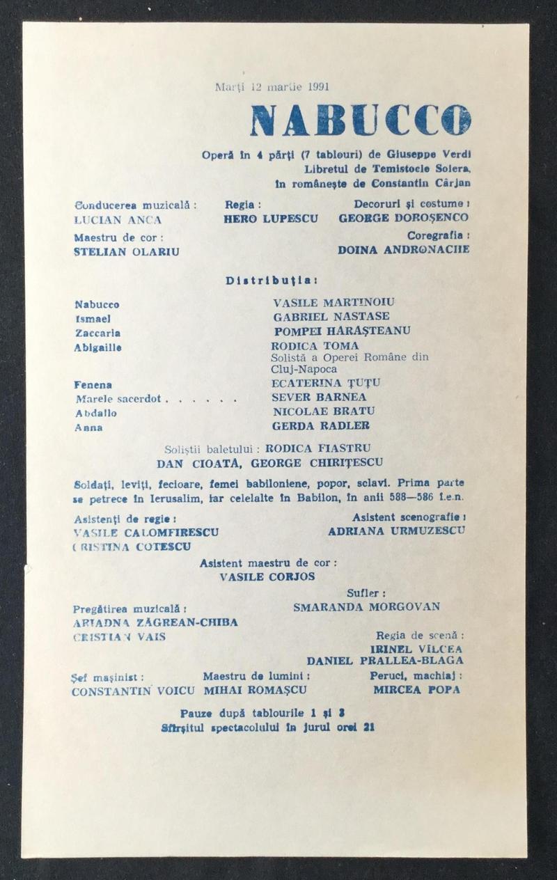 Nabucco în Nabucco, 12 mar. 1991