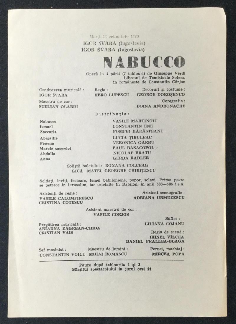 Nabucco în Nabucco, 23 oct. 1990