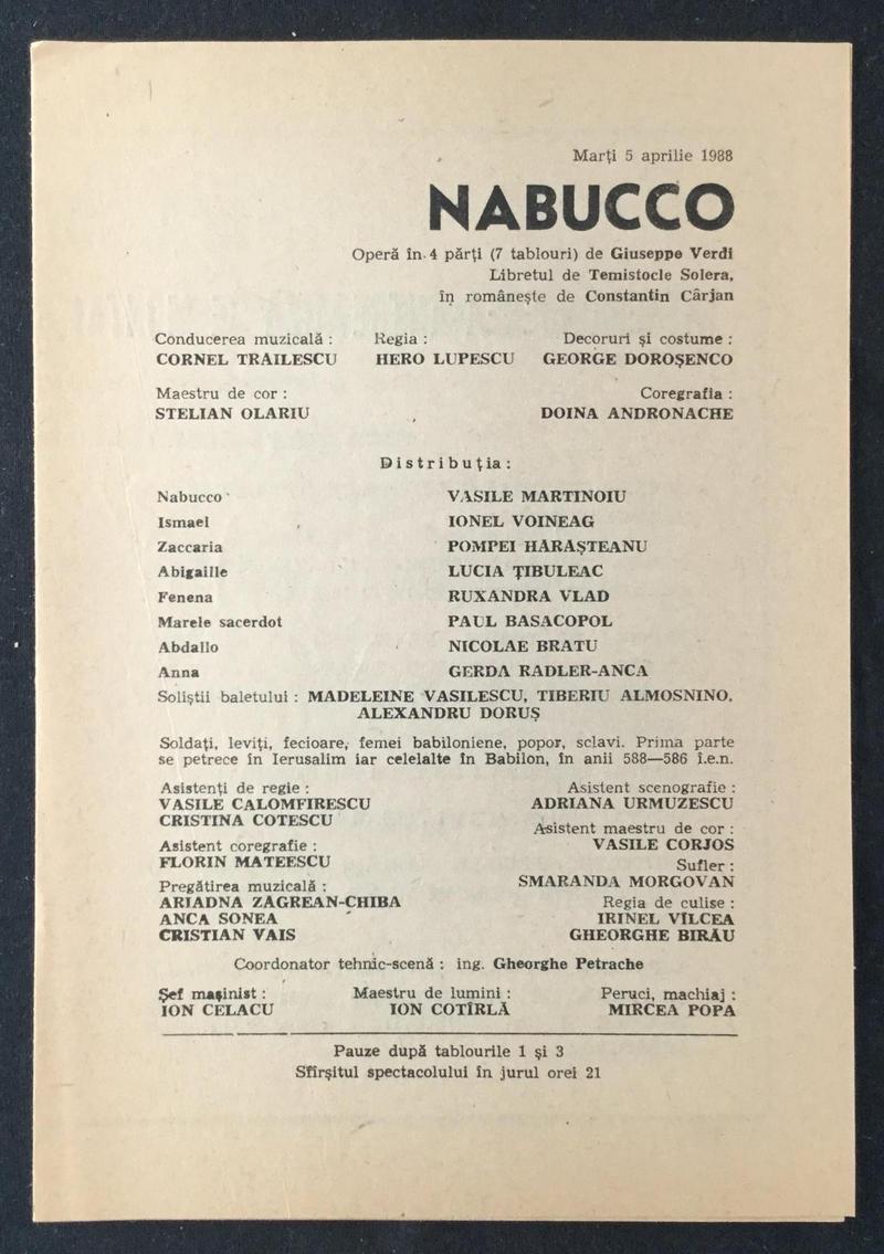 Nabucco în Nabucco, 5 apr. 1988
