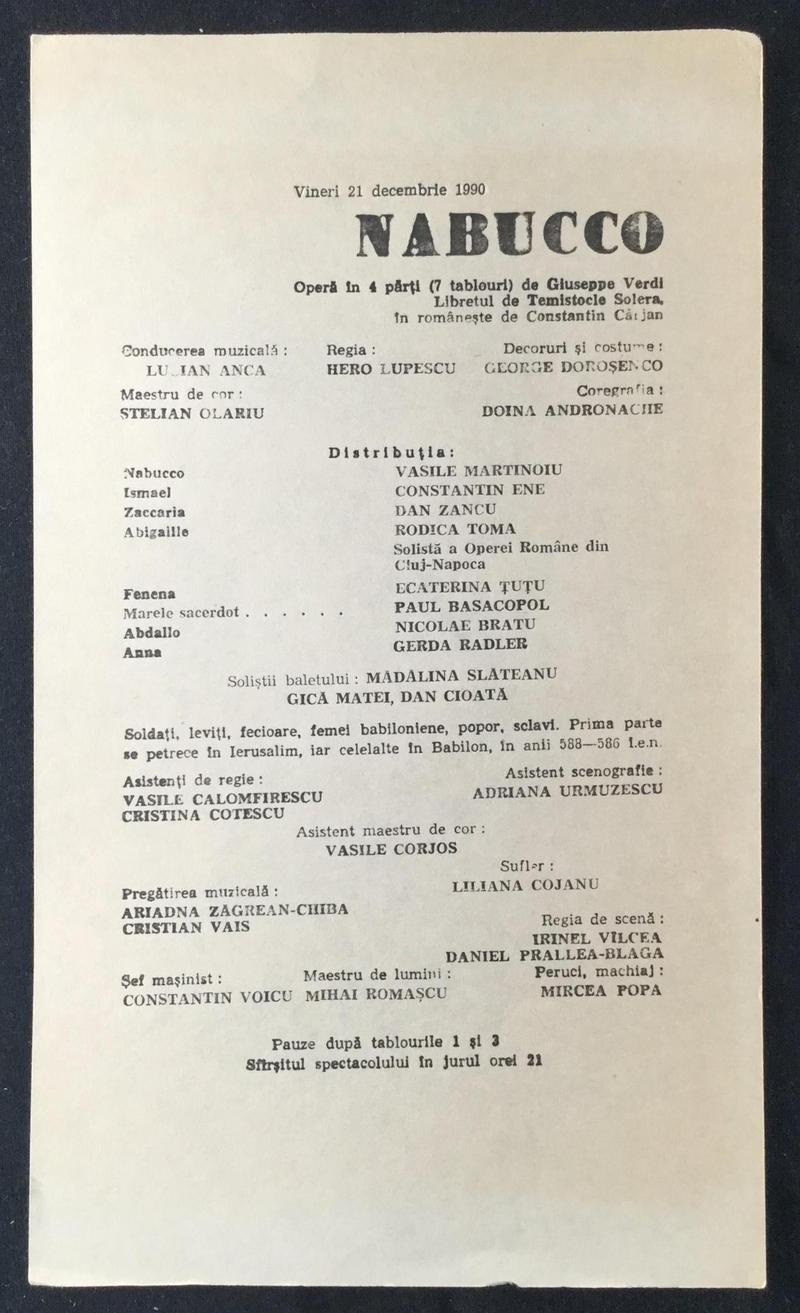 Nabucco în Nabucco, 21 dec. 1990
