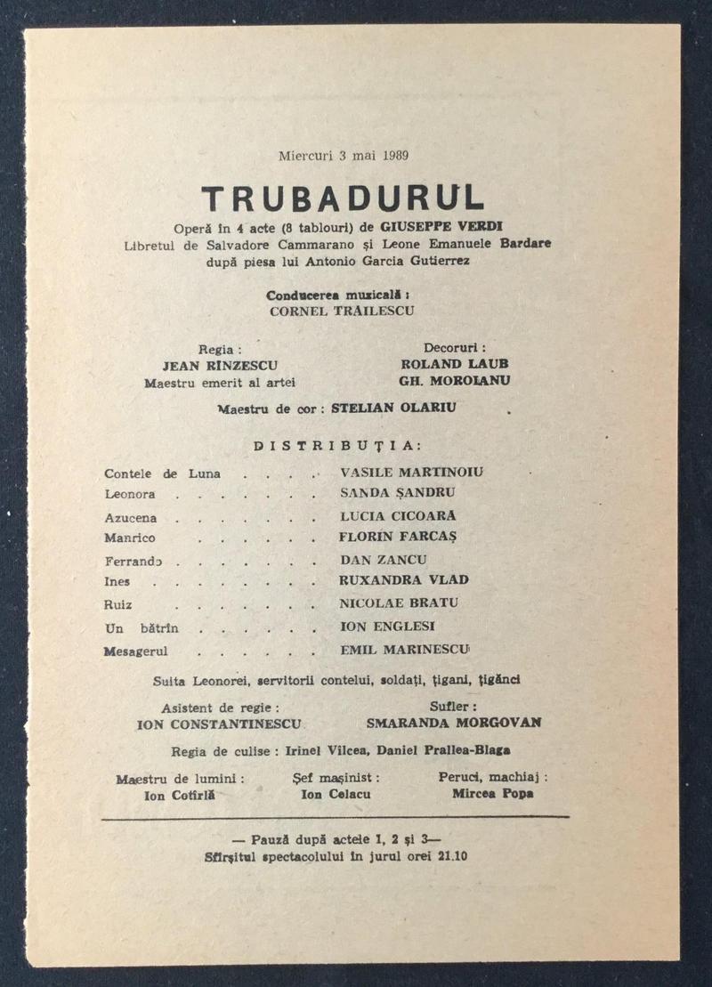 Contele de Luna în Trubadurul, 3 mai 1989