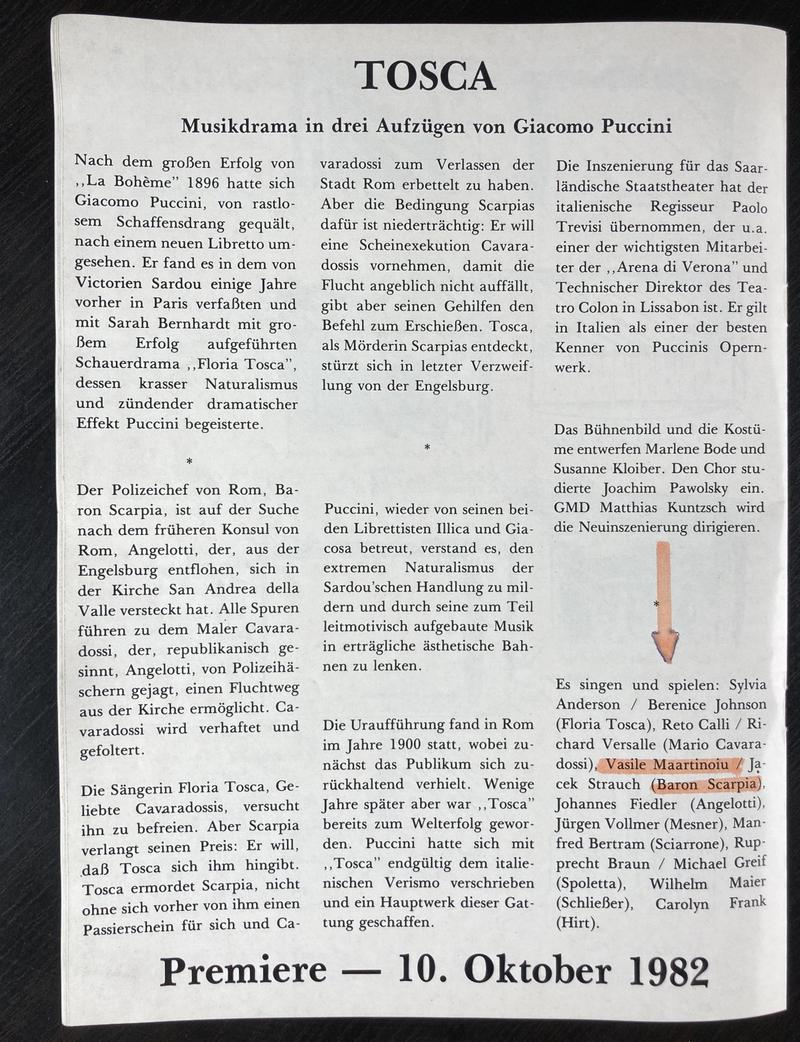 Scarpia în Tosca, 10 oct. 1982 (imaginea 2 din 3)
