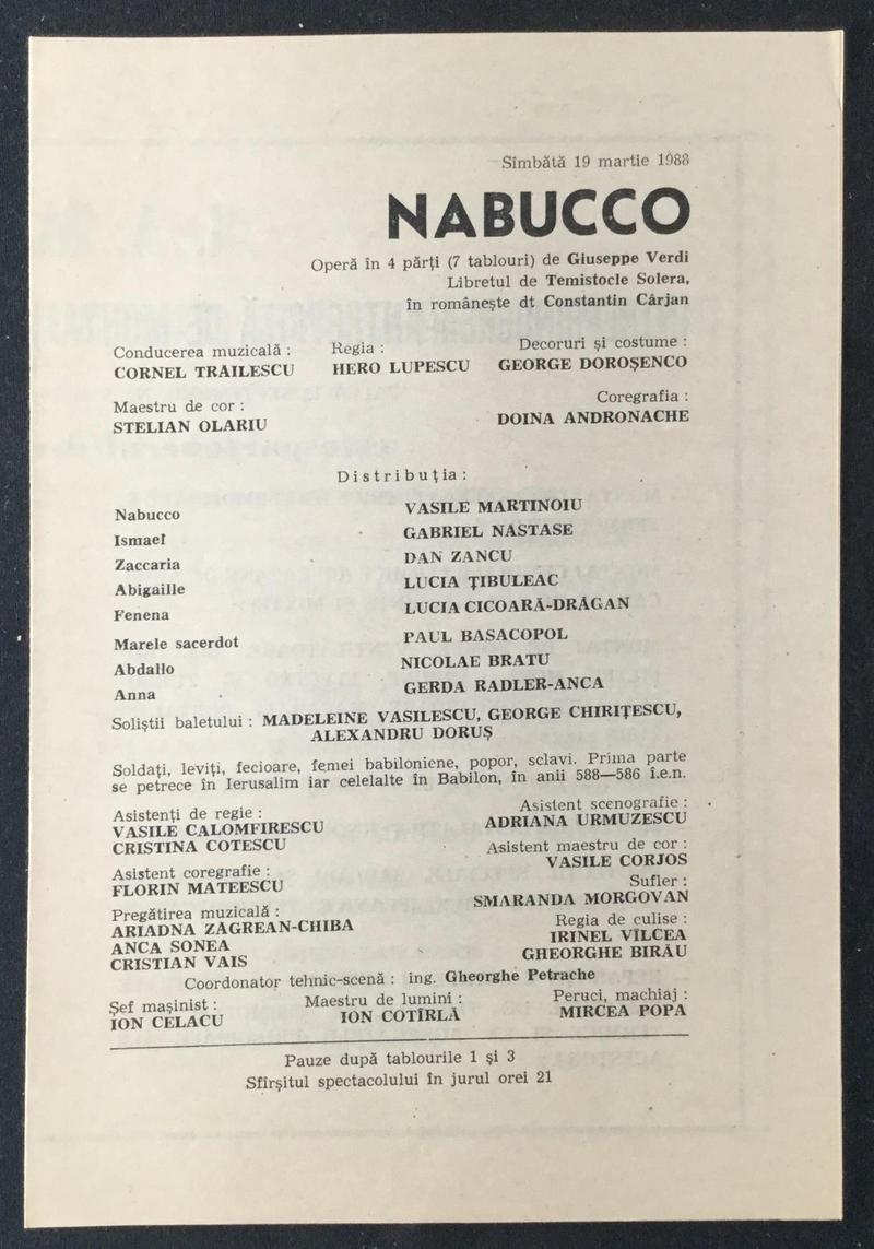 Nabucco în Nabucco, 19 mar. 1988