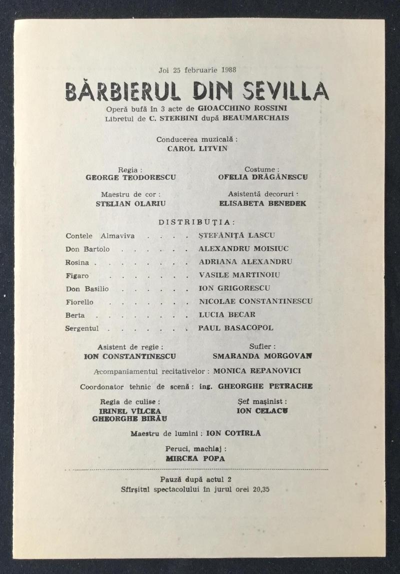 Figaro în Bărbierul din Sevilla, 25 feb. 1988