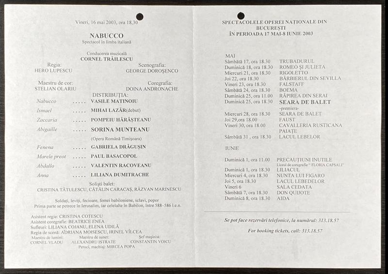 Nabucco în Nabucco, 16 mai 2003 (imaginea 1 din 2)