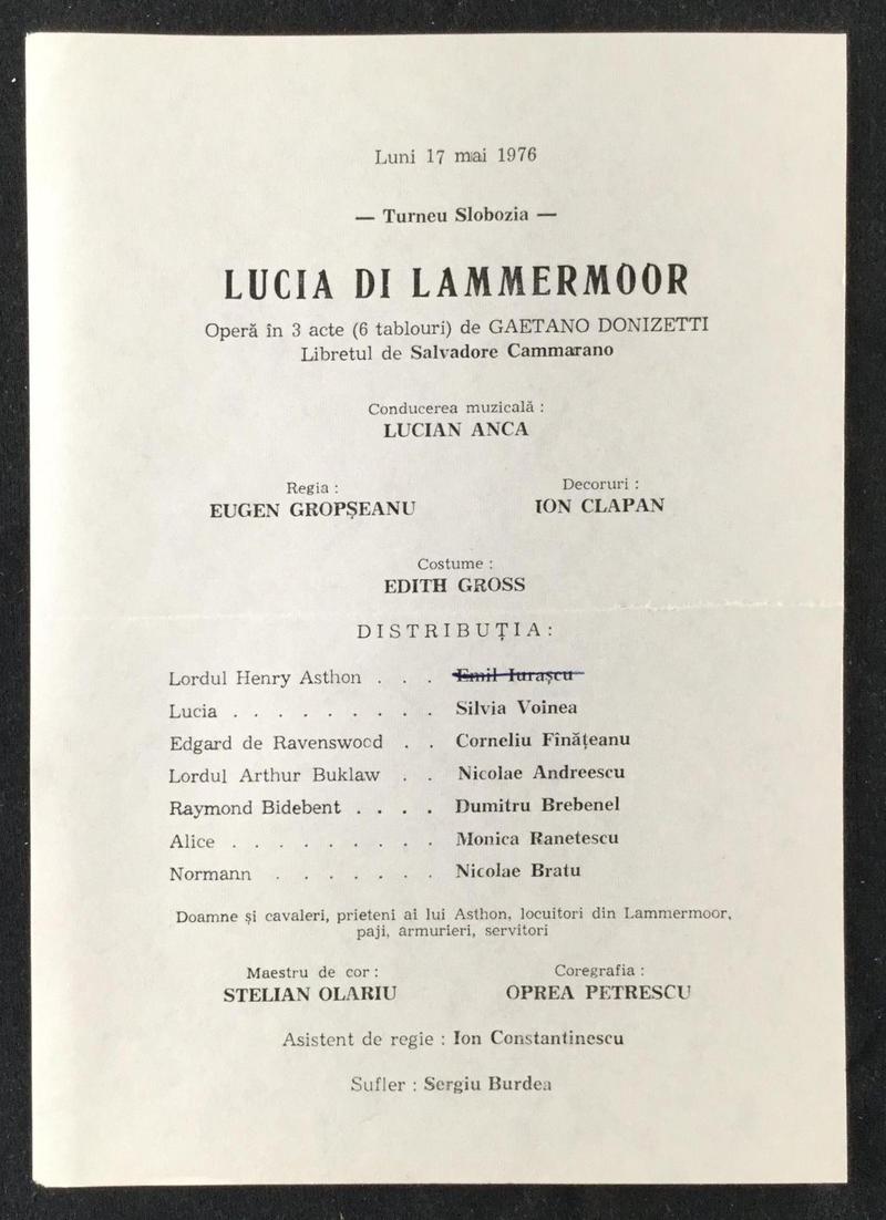 Lord Enrico Ashton în Lucia di Lammermoor, 17 mai 1976