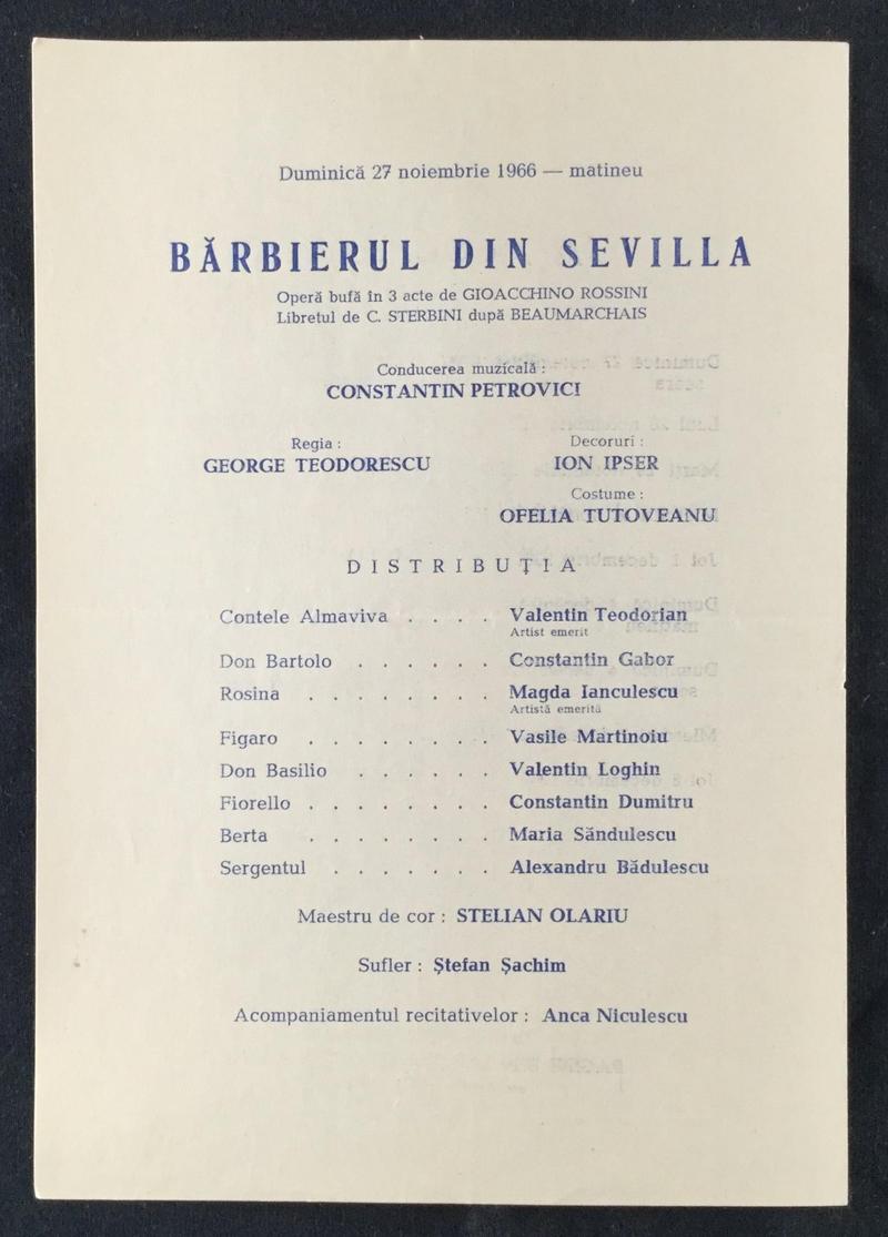 Figaro în Bărbierul din Sevilla, 27 nov. 1966 (imaginea 1 din 2)