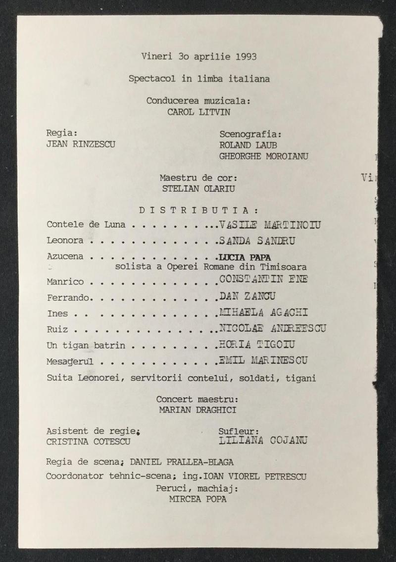 Contele de Luna în Trubadurul, 30 apr. 1993 (imaginea 1 din 2)