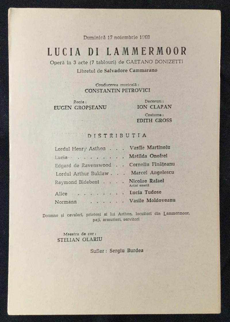 Lord Enrico Ashton în Lucia di Lammermoor, 17 nov. 1968