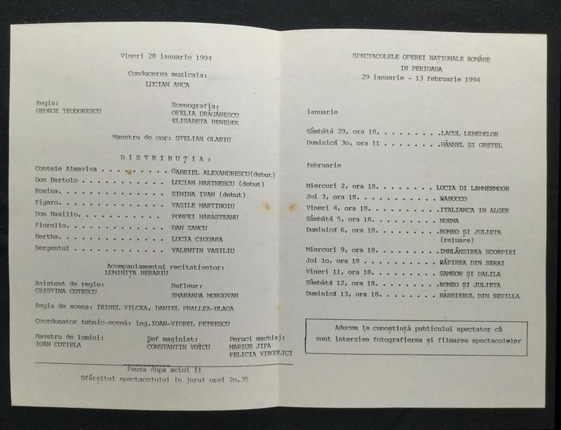 Figaro în Bărbierul din Sevilla, 28 ian. 1994 (imaginea 1 din 2)