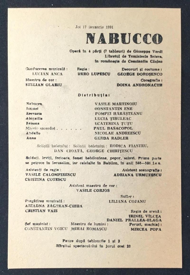 Nabucco în Nabucco, 17 ian. 1991