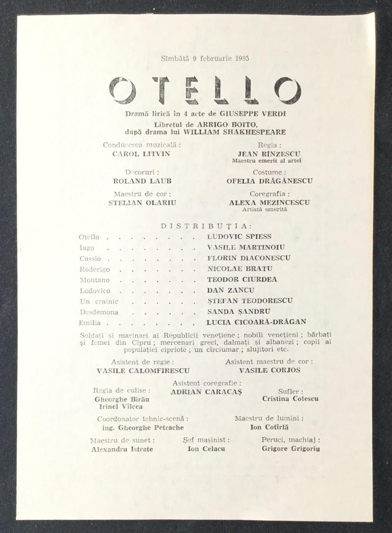 Iago în Otello, 9 feb. 1985