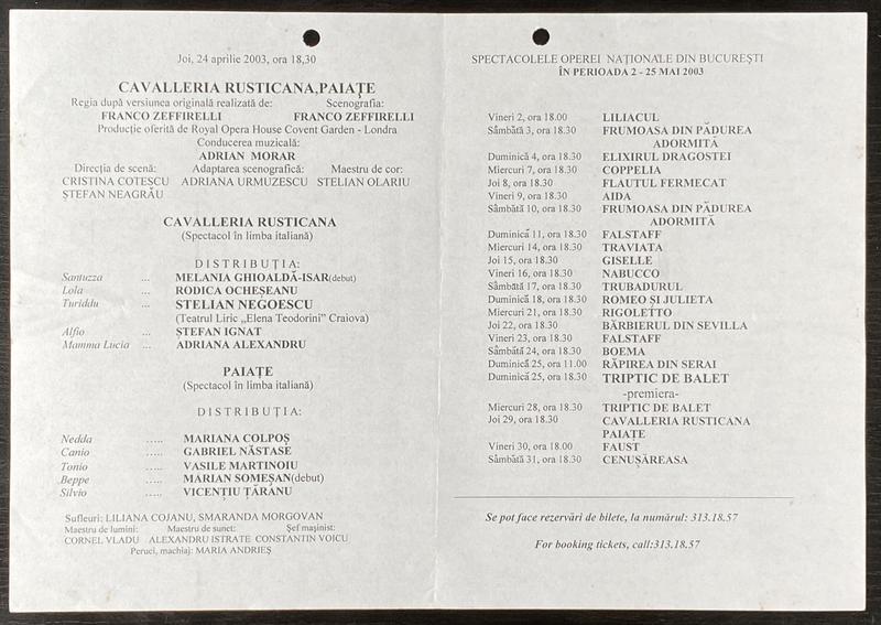 Paiațe cu Mariana Colpoș, Gabriel Năstase, Marian Someșan (debut), Vicențiu Țăranu, Adrian Morar, Smaranda Morgovan, 24 apr. 2003 (imaginea 1 din 2)
