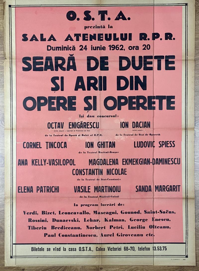 Seară de duete și arii din opere și operete, 24 iun. 1962