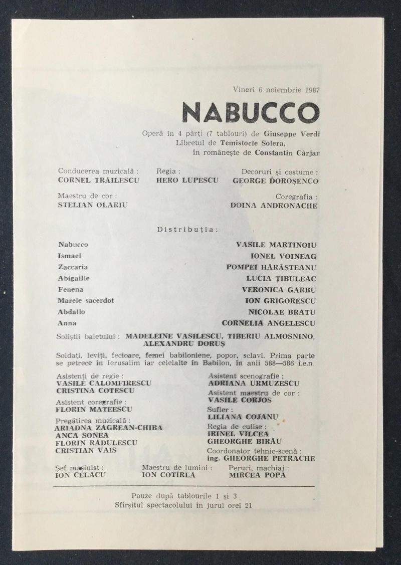 Nabucco în Nabucco, 6 nov. 1987