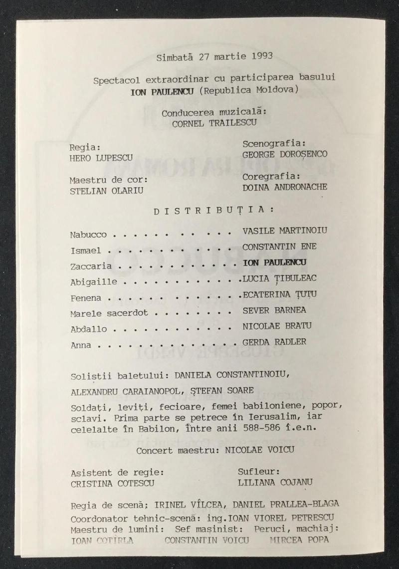Nabucco în Nabucco, 27 mar. 1993 (imaginea 1 din 3)