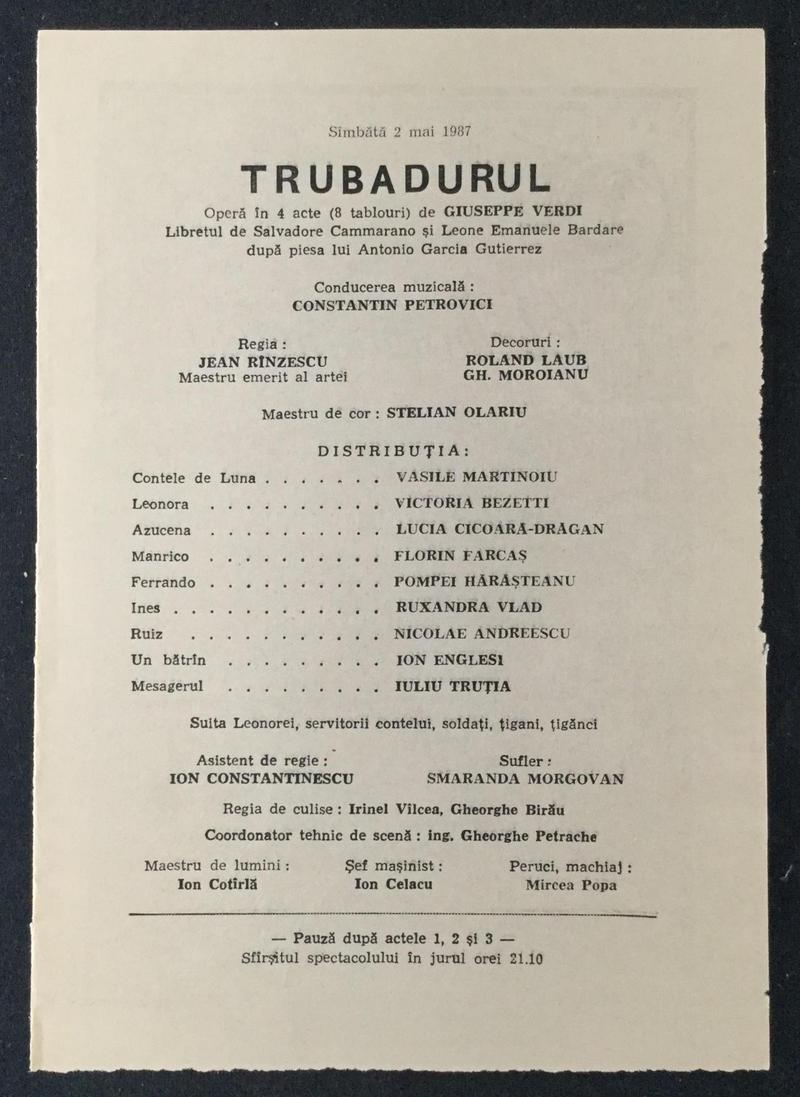 Contele de Luna în Trubadurul, 2 mai 1987