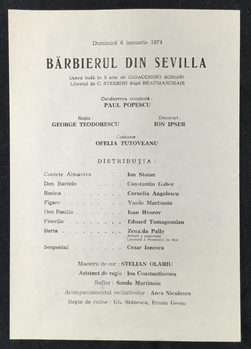 Figaro în Bărbierul din Sevilla, 6 ian. 1974