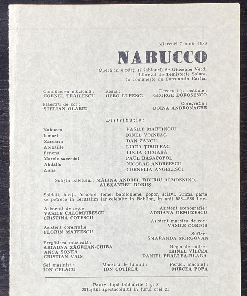 Nabucco în Nabucco, 7 iun. 1989