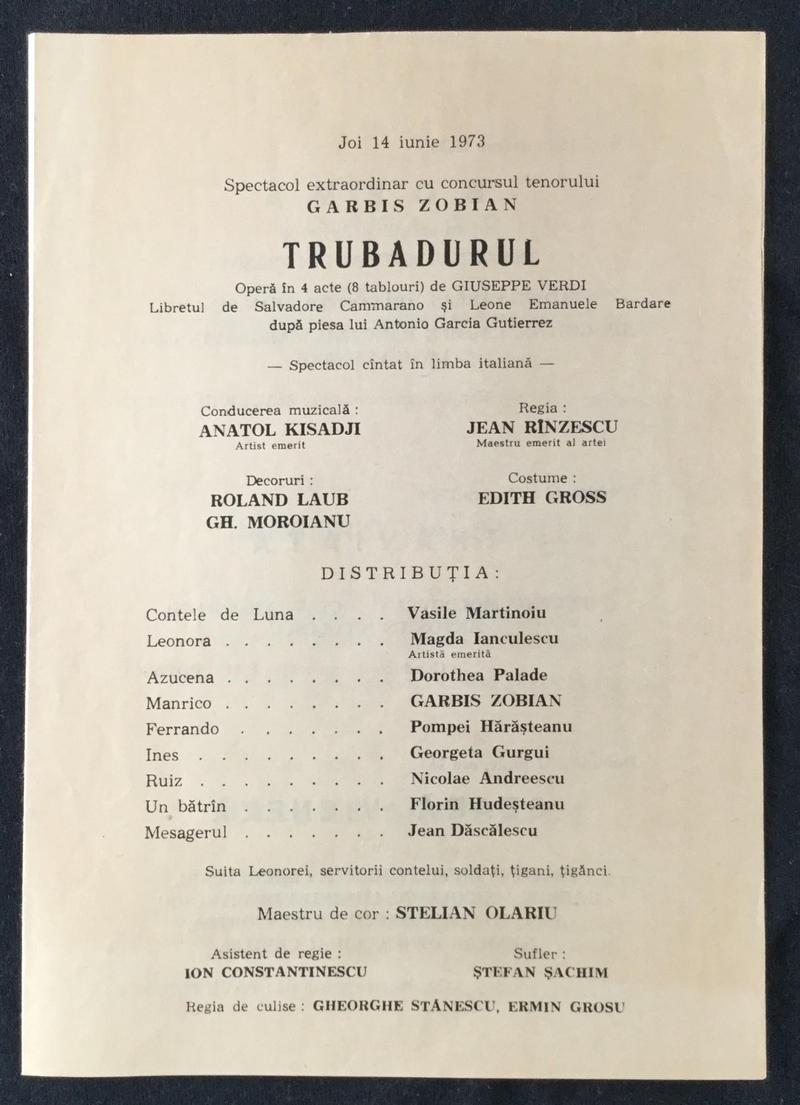 Contele de Luna în Trubadurul, 14 iun. 1973 (imaginea 1 din 2)