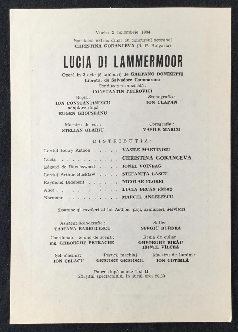 Lord Enrico Ashton în Lucia di Lammermoor, 2 nov. 1984