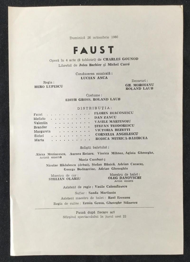 Valentin în Faust, 26 oct. 1980