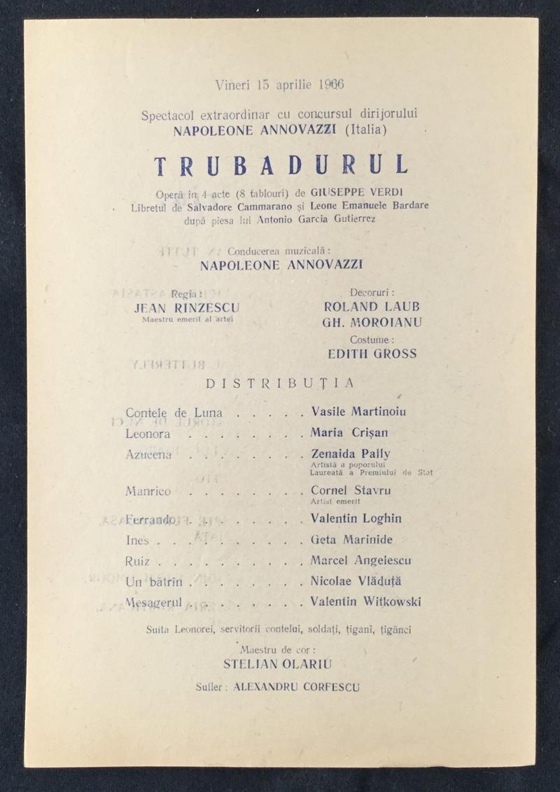 Contele de Luna în Trubadurul, 15 apr. 1966