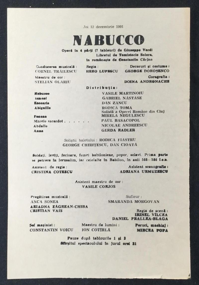 Nabucco în Nabucco, 12 dec. 1991