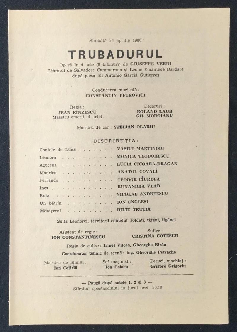 Contele de Luna în Trubadurul, 26 apr. 1986